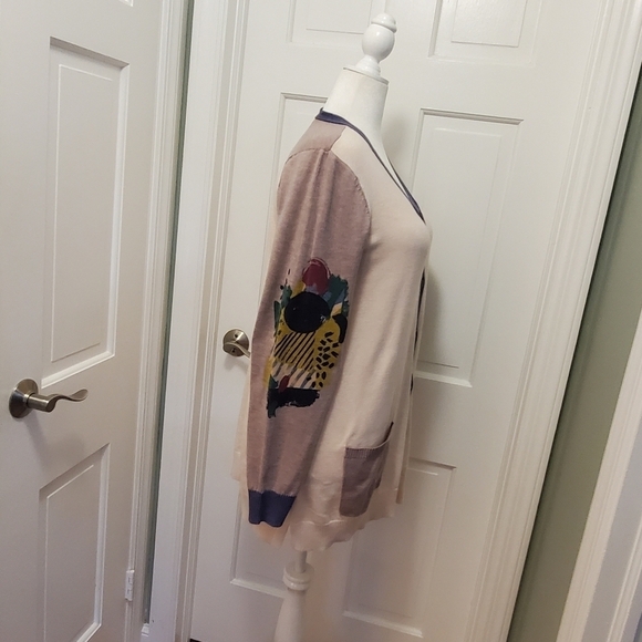 LOGO by Lori Goldstein Color Block W/Graphic Print Knit Cardigan Large, Soft - Picture 5 of 12